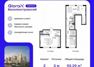 2-ком. квартира на продажу, 89.9 м2, Санкт-Петербург, улица Челюскина, 10, метро Зенит