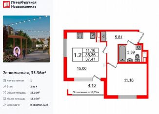 Продам 1-ком. квартиру, 35.4 м2, посёлок Шушары