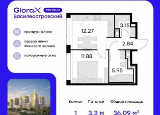 Продается 1-ком. квартира, 37.2 м2, Санкт-Петербург, улица Челюскина, 10, метро Зенит