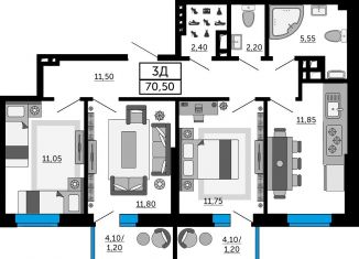 Продам трехкомнатную квартиру, 70.2 м2, Ростов-на-Дону, Кировский район