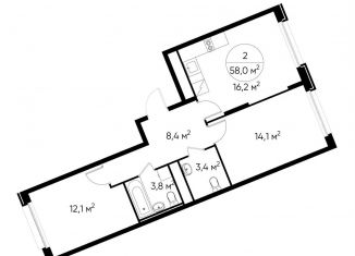 2-ком. квартира на продажу, 58 м2, деревня Рассказовка, деревня Рассказовка, 1