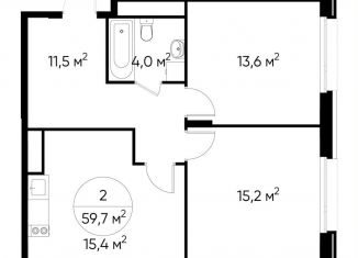 Продаю 2-ком. квартиру, 59.7 м2, деревня Рассказовка, деревня Рассказовка, 1