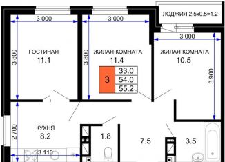 Продам трехкомнатную квартиру, 55 м2, Краснодар, Прикубанский округ