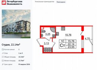 Продаю квартиру студию, 22.1 м2, Санкт-Петербург, муниципальный округ Пулковский Меридиан