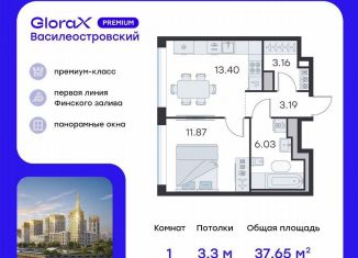 1-комнатная квартира на продажу, 37.3 м2, Санкт-Петербург, метро Зенит, улица Челюскина, 10