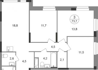 Продам трехкомнатную квартиру, 73.7 м2, Московский, ЖК Первый Московский