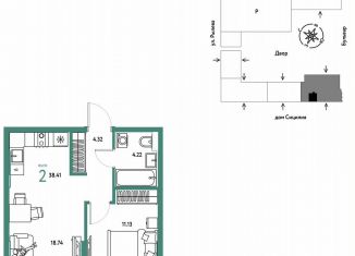 Продаю 2-ком. квартиру, 38.4 м2, Тюмень, Калининский округ, Ярославская улица, 9к1