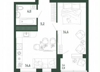 Продаю 1-ком. квартиру, 39.6 м2, Воронеж, Железнодорожный район