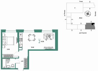 Продается двухкомнатная квартира, 42.8 м2, Тюмень, Калининский округ, Ярославская улица, 9к1