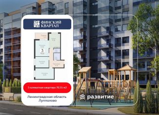 3-комнатная квартира на продажу, 70.6 м2, деревня Лупполово, Деревенская улица, 21, ЖК Финские Кварталы