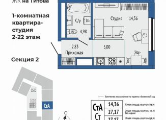 Продается квартира студия, 27.2 м2, Екатеринбург, метро Ботаническая