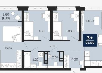 3-комнатная квартира на продажу, 73.8 м2, Тюмень, Ленинский округ