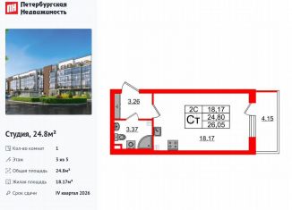 Продам квартиру студию, 24.8 м2, Санкт-Петербург, муниципальный округ Пулковский Меридиан