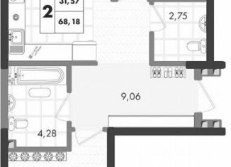 Продам двухкомнатную квартиру, 68.2 м2, Краснодар, Прикубанский округ