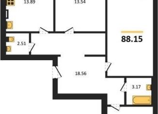 Трехкомнатная квартира на продажу, 88.2 м2, село Александровка