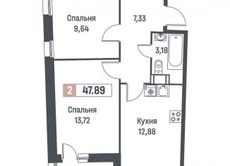 Продается двухкомнатная квартира, 47.9 м2, Мурино, ЖК Авиатор