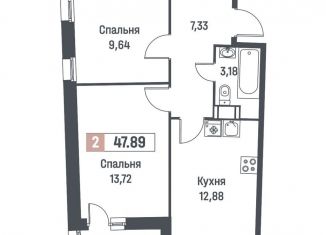 Продаю двухкомнатную квартиру, 47.9 м2, Мурино, ЖК Авиатор