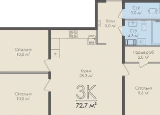 3-комнатная квартира на продажу, 72.7 м2, Новгородская область, Нехинская улица, 20к2