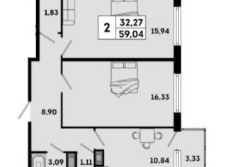 2-комнатная квартира на продажу, 61.4 м2, Санкт-Петербург, муниципальный округ Сампсониевское, Лесной проспект