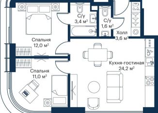 Продажа двухкомнатной квартиры, 55.8 м2, Москва, жилой комплекс Сити Бэй, к8, ЖК Сити Бэй