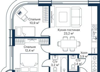 2-комнатная квартира на продажу, 55 м2, Москва, жилой комплекс Сити Бэй, к8, район Покровское-Стрешнево