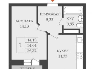 Продаю 1-комнатную квартиру, 36.3 м2, деревня Янино-2