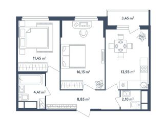 Продается 2-ком. квартира, 58.6 м2, поселок Мещерино