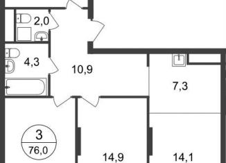 Продаю 3-комнатную квартиру, 76 м2, Москва, 11-я фаза, к3