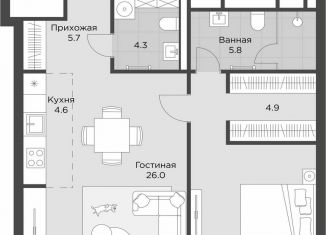 Однокомнатная квартира на продажу, 69.3 м2, Москва, улица Василисы Кожиной, вл25/1, район Филёвский Парк