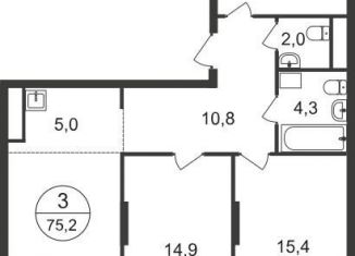 Продам трехкомнатную квартиру, 75.2 м2, Московский, ЖК Первый Московский, 11-я фаза, к4