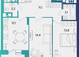 Продаю 2-комнатную квартиру, 58.2 м2, Удмуртия, улица Архитектора П.П. Берша, 44