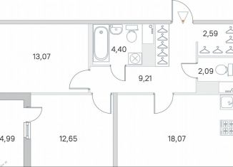 Продаю двухкомнатную квартиру, 64.6 м2, городской посёлок Янино-1