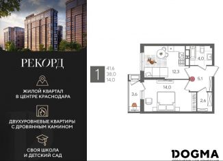 Продам 1-комнатную квартиру, 41.6 м2, Краснодар, микрорайон Черемушки