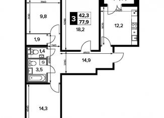 Продаю 3-комнатную квартиру, 77.9 м2, деревня Сапроново