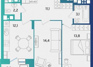 Двухкомнатная квартира на продажу, 58.2 м2, Ижевск, улица Архитектора П.П. Берша, 44