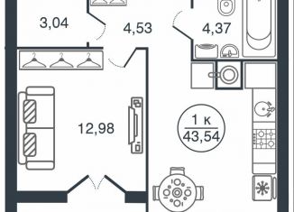 Однокомнатная квартира на продажу, 43.5 м2, Тверь