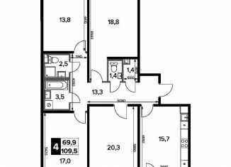 Продажа 4-комнатной квартиры, 109.5 м2, деревня Сапроново