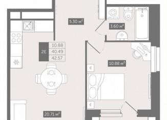 1-ком. квартира на продажу, 42.6 м2, Ленинградская область