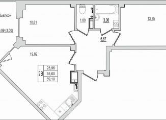 Продажа 2-ком. квартиры, 59.1 м2, Псков, Линейная улица, 85, ЖК Смарт-квартал