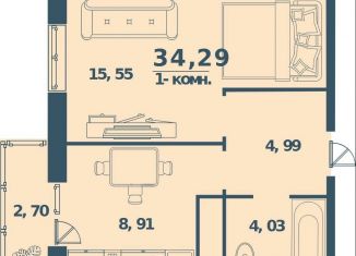 Однокомнатная квартира на продажу, 34.3 м2, Ульяновск, жилой комплекс Юность, 3