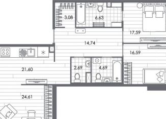 Продам трехкомнатную квартиру, 112.7 м2, Санкт-Петербург, метро Чкаловская, набережная реки Карповки, 31к1