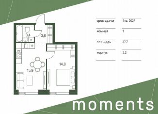 Однокомнатная квартира на продажу, 37.7 м2, Москва, жилой комплекс Моментс, к2.2, метро Войковская