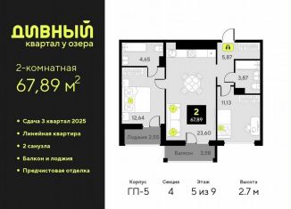 Продается двухкомнатная квартира, 67.9 м2, Тюмень, Центральный округ