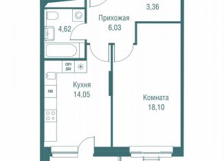 1-комнатная квартира на продажу, 48 м2, Одинцово, ЖК Одинбург