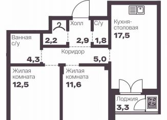 Продажа 2-комнатной квартиры, 57.8 м2, Челябинск