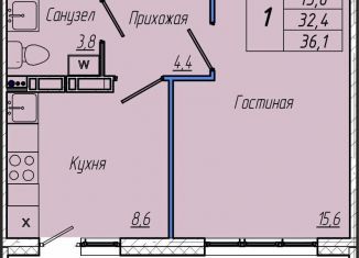 Продам однокомнатную квартиру, 36.1 м2, Кемерово, Центральный район, Притомский проспект, 30А