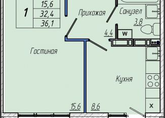 Однокомнатная квартира на продажу, 36.1 м2, Кемерово, Центральный район, Притомский проспект, 30А