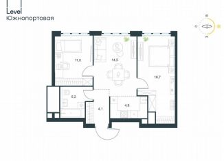 Продам 3-ком. квартиру, 56.3 м2, Москва, жилой комплекс Левел Южнопортовая, 3