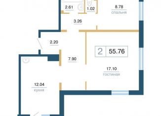 Продаю двухкомнатную квартиру, 55.8 м2, Красноярск, Советский район, улица Светлова, 42