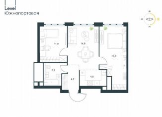 Продам 3-ком. квартиру, 56.5 м2, Москва, жилой комплекс Левел Южнопортовая, 3